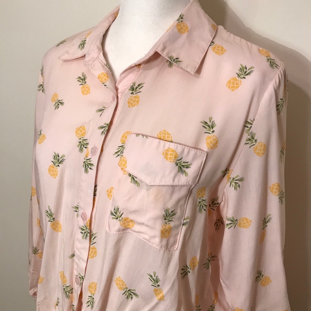 Love Notes Pineapple Print Button Up Blouse Pink … - image 1